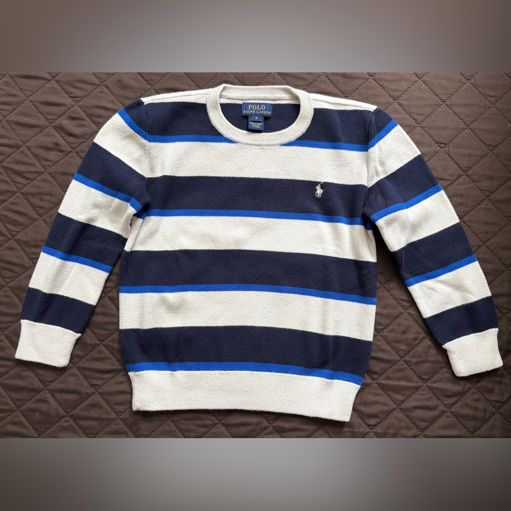 Polo Ralph Lauren Blue and White Crewneck Sweater Kids Size 6